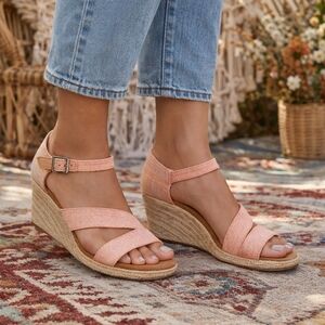 NWT TOMS Clarissa Tangerine Yarn Dye Espadrille Wedges | Boho Summer Platform